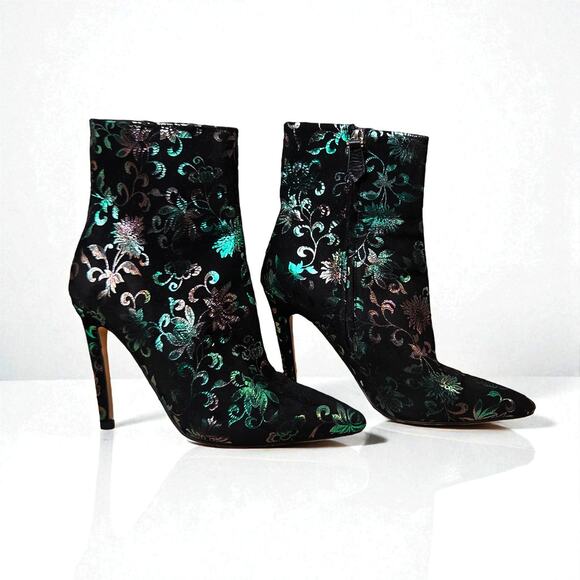 Stunning Designer DARCO GIANNI Black Booties boots W/ Metallic Floral Design 37 - Picture 1 of 2